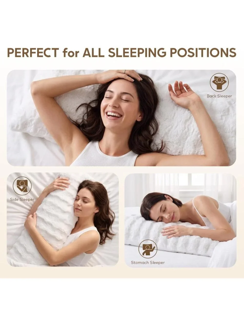 〽️Premium Large Body Pillow Faux Rabbit Cover Long Bed Pillow White 20x54inch